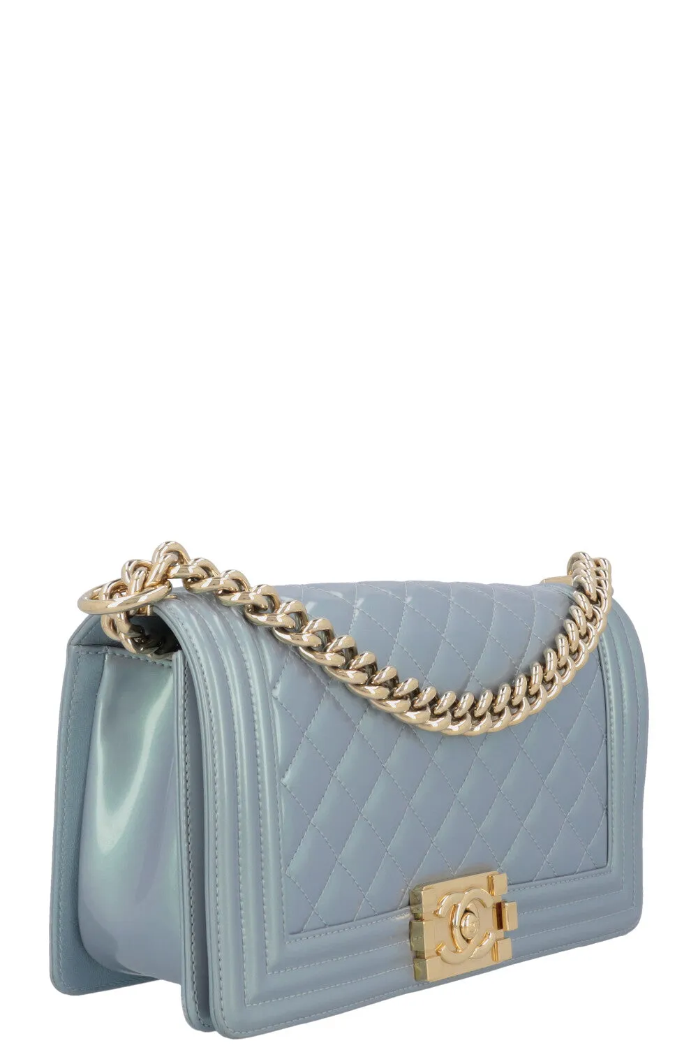 CHANEL Medium Boy Bag Iridescent Patent Blue
