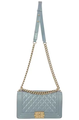 CHANEL Medium Boy Bag Iridescent Patent Blue