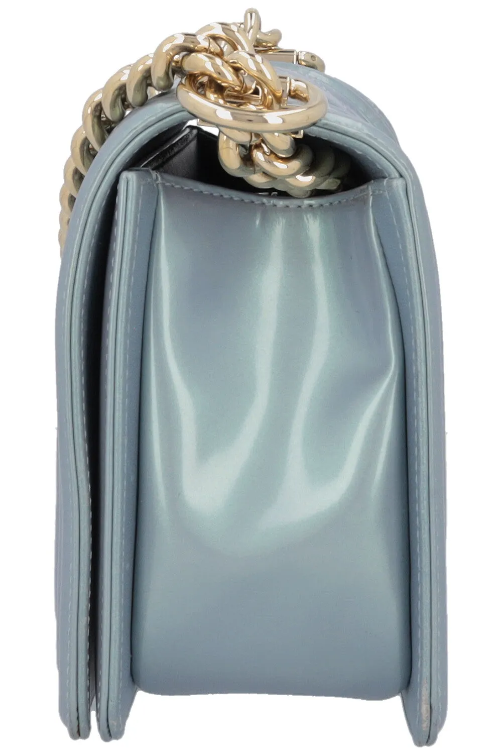 CHANEL Medium Boy Bag Iridescent Patent Blue
