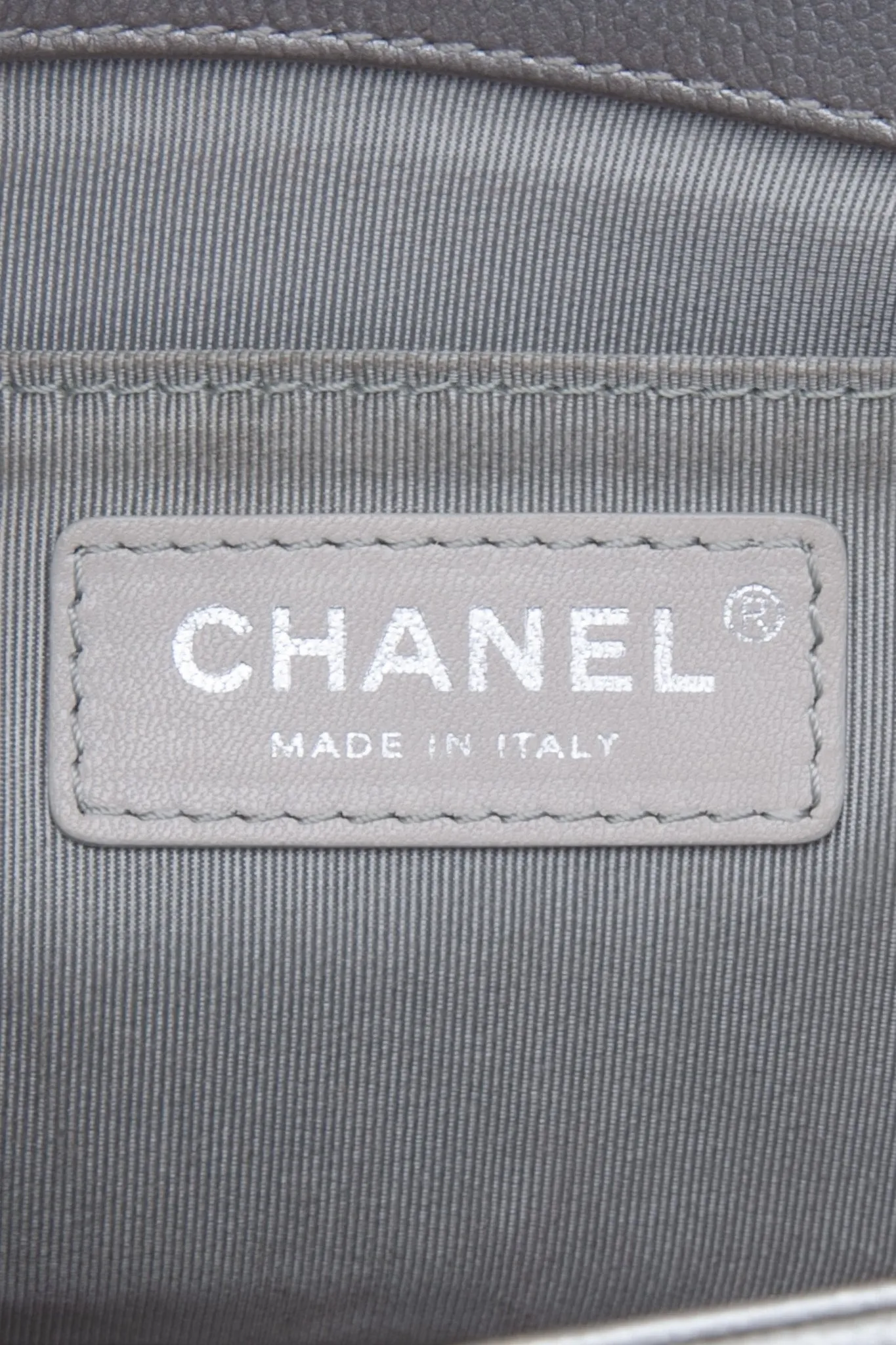 CHANEL Metallic Silver Caviar Chevron Medium Boy Flap