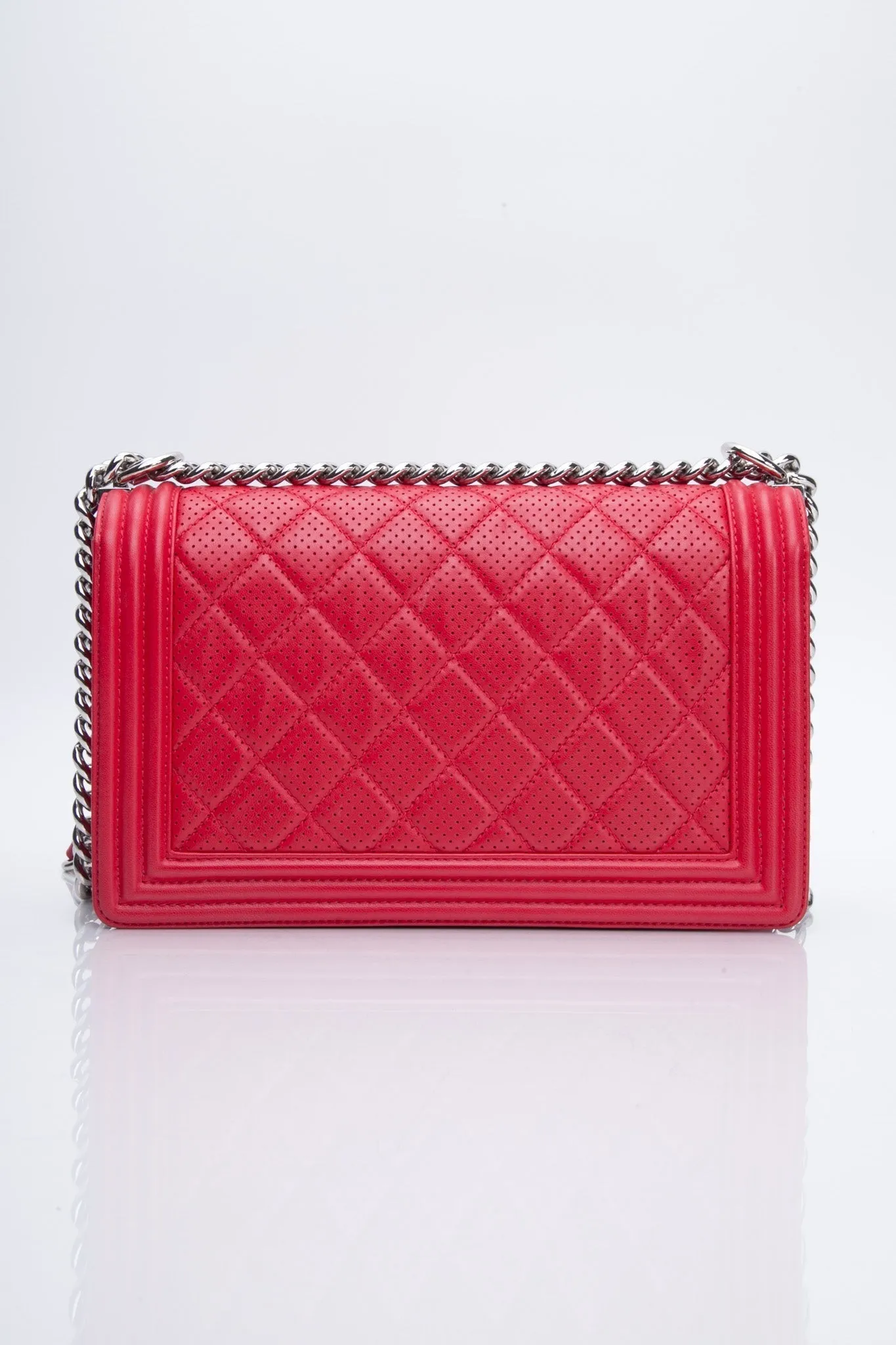 CHANEL Perforated Lambskin Quilted Medium Boy Flap Red