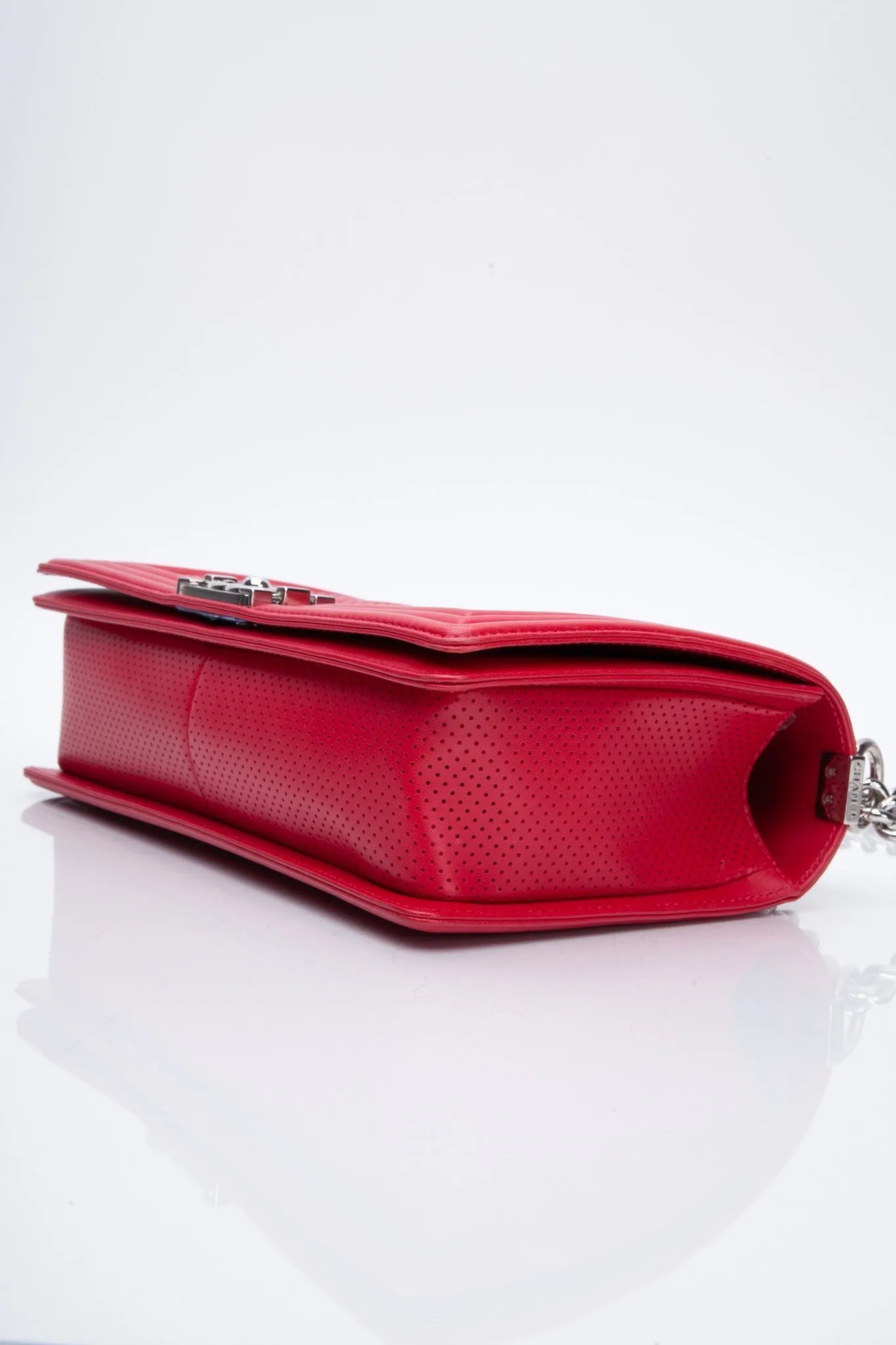 CHANEL Perforated Lambskin Quilted Medium Boy Flap Red