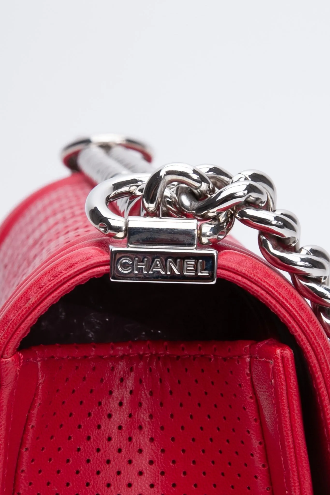 CHANEL Perforated Lambskin Quilted Medium Boy Flap Red