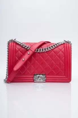 CHANEL Perforated Lambskin Quilted Medium Boy Flap Red