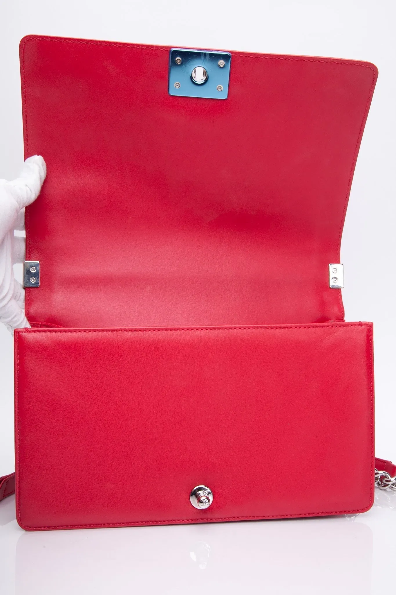 CHANEL Perforated Lambskin Quilted Medium Boy Flap Red