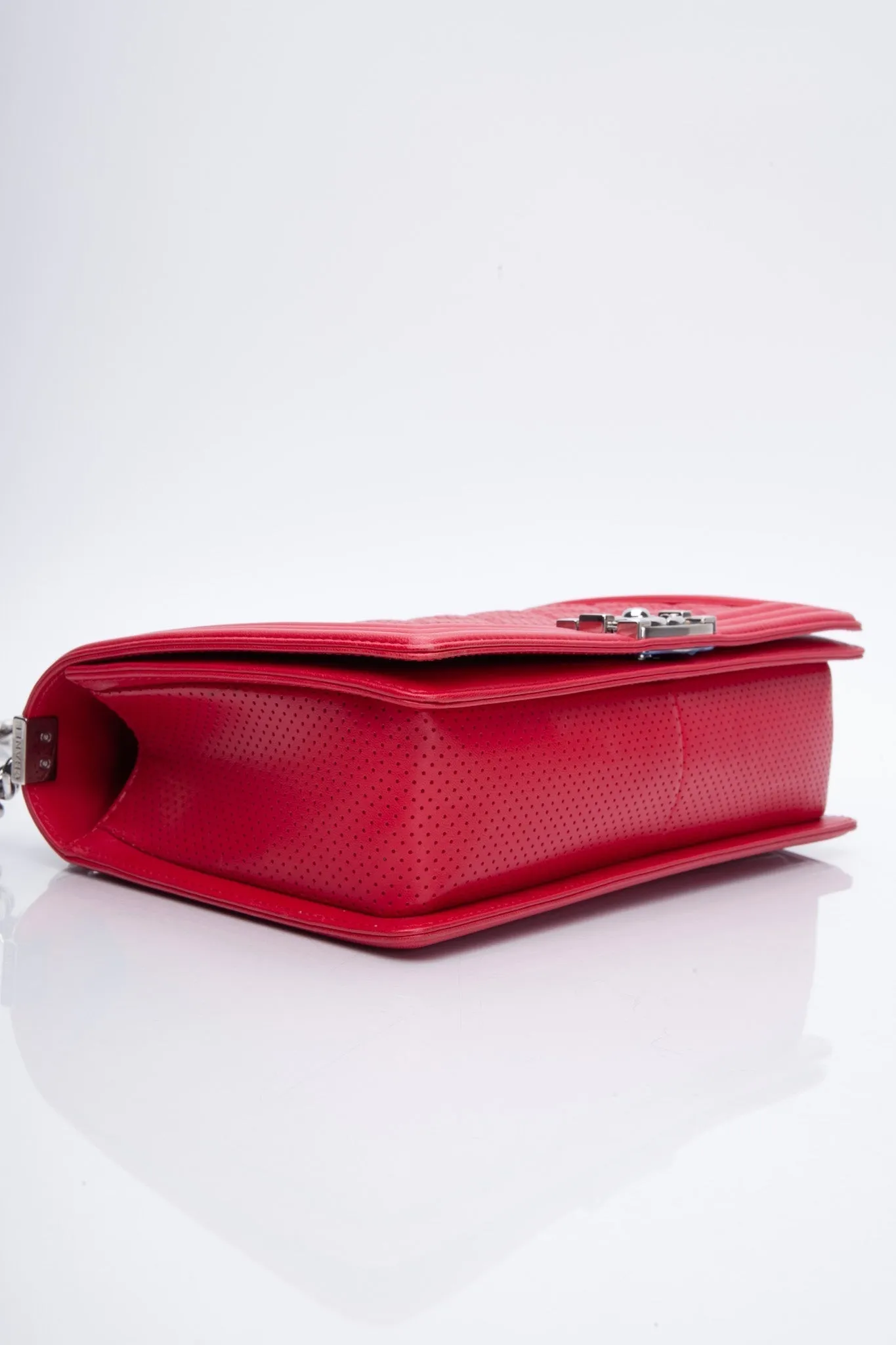 CHANEL Perforated Lambskin Quilted Medium Boy Flap Red