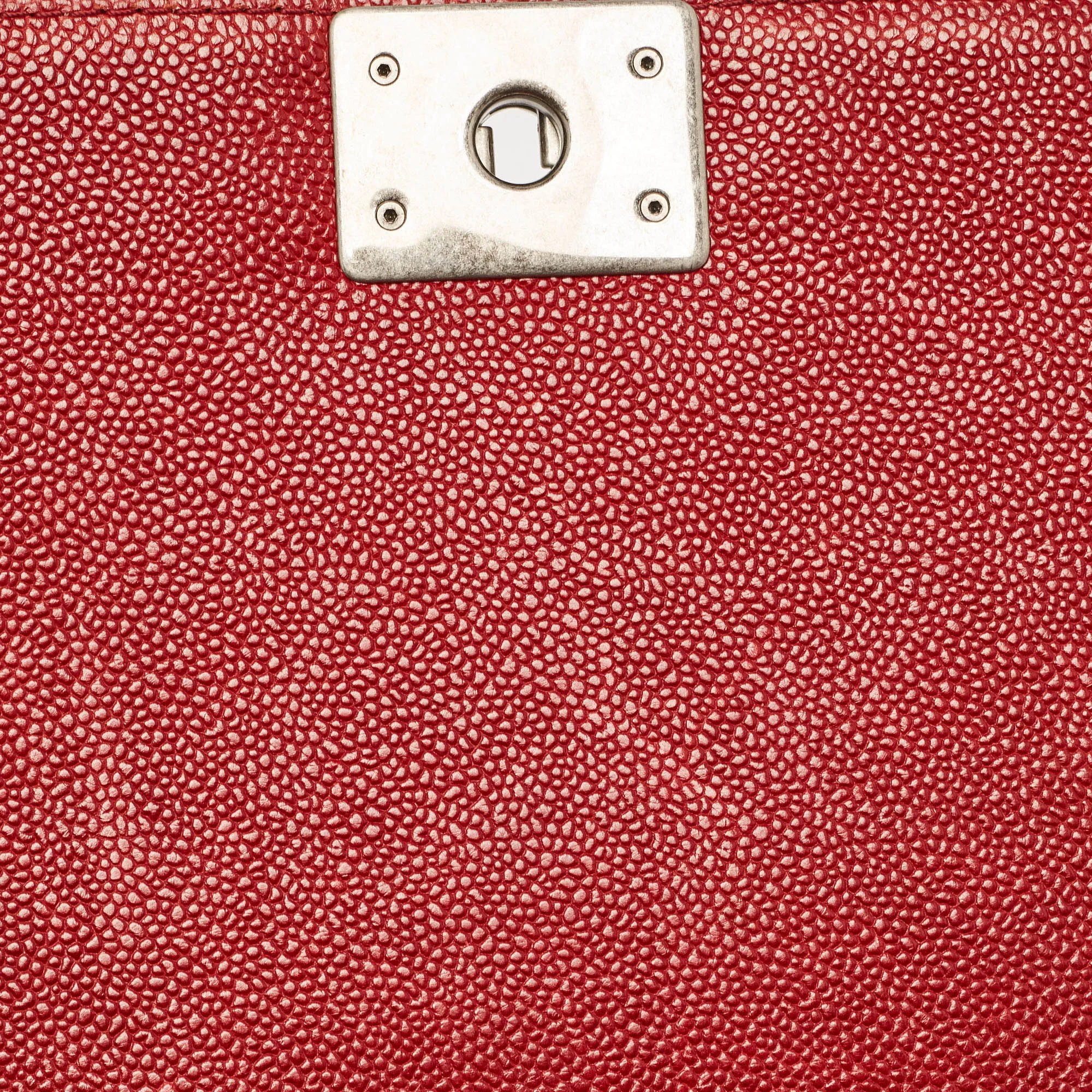 CHANEL Red Quilted Caviar Leather New Medium Boy Bag