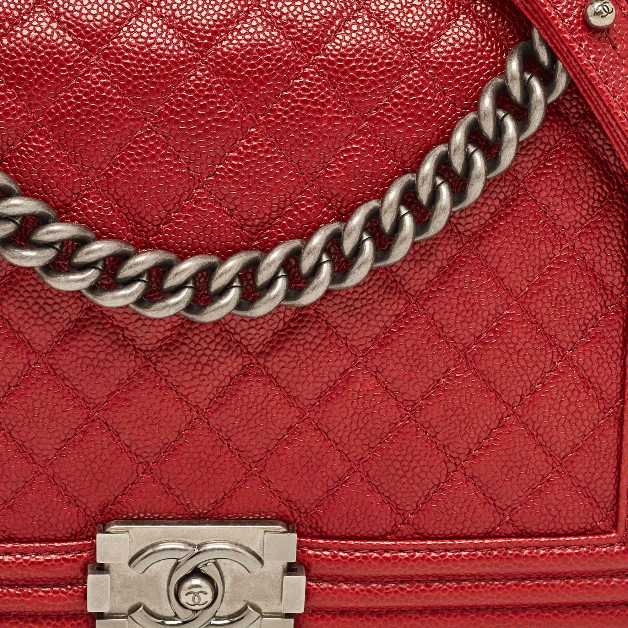 CHANEL Red Quilted Caviar Leather New Medium Boy Bag