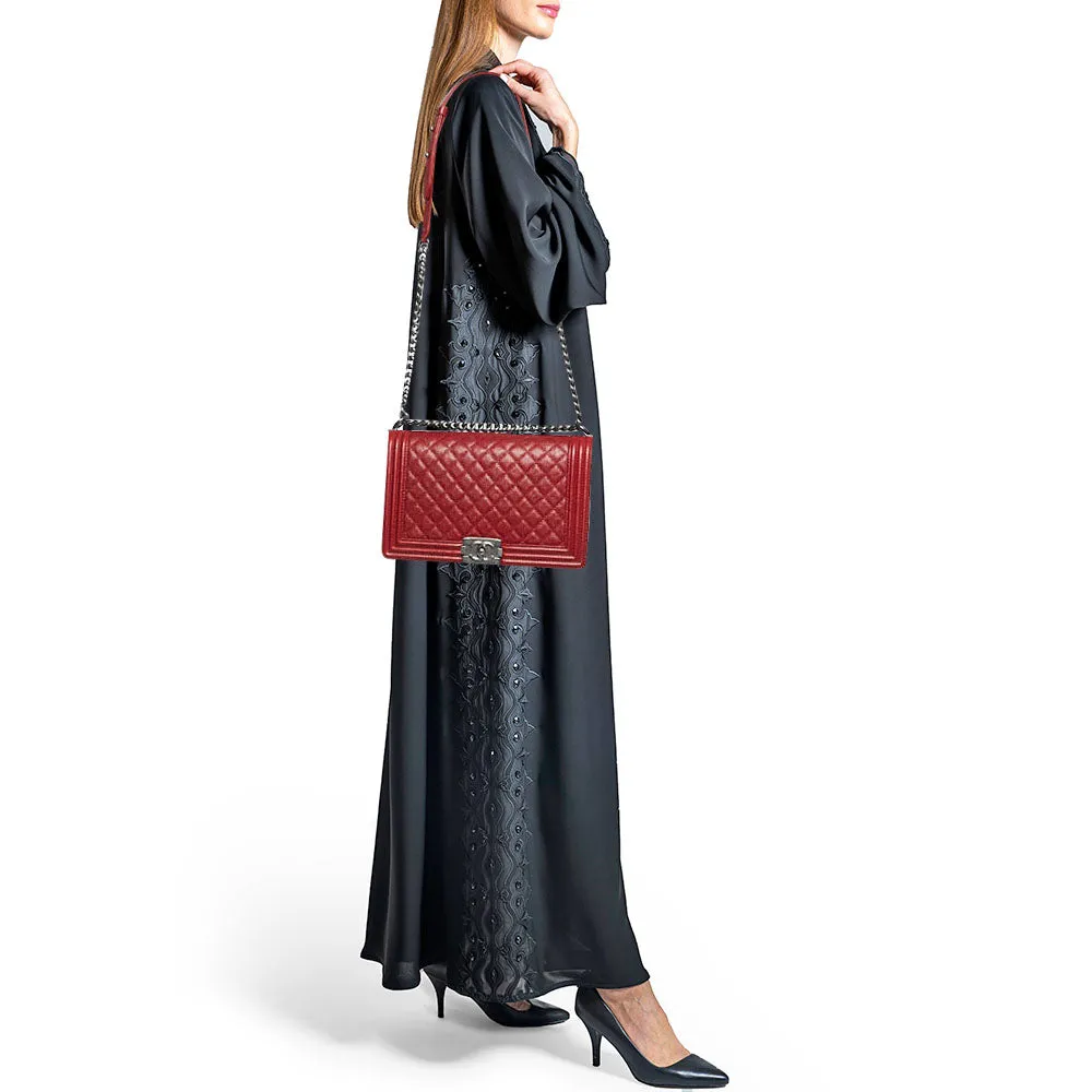 CHANEL Red Quilted Caviar Leather New Medium Boy Bag