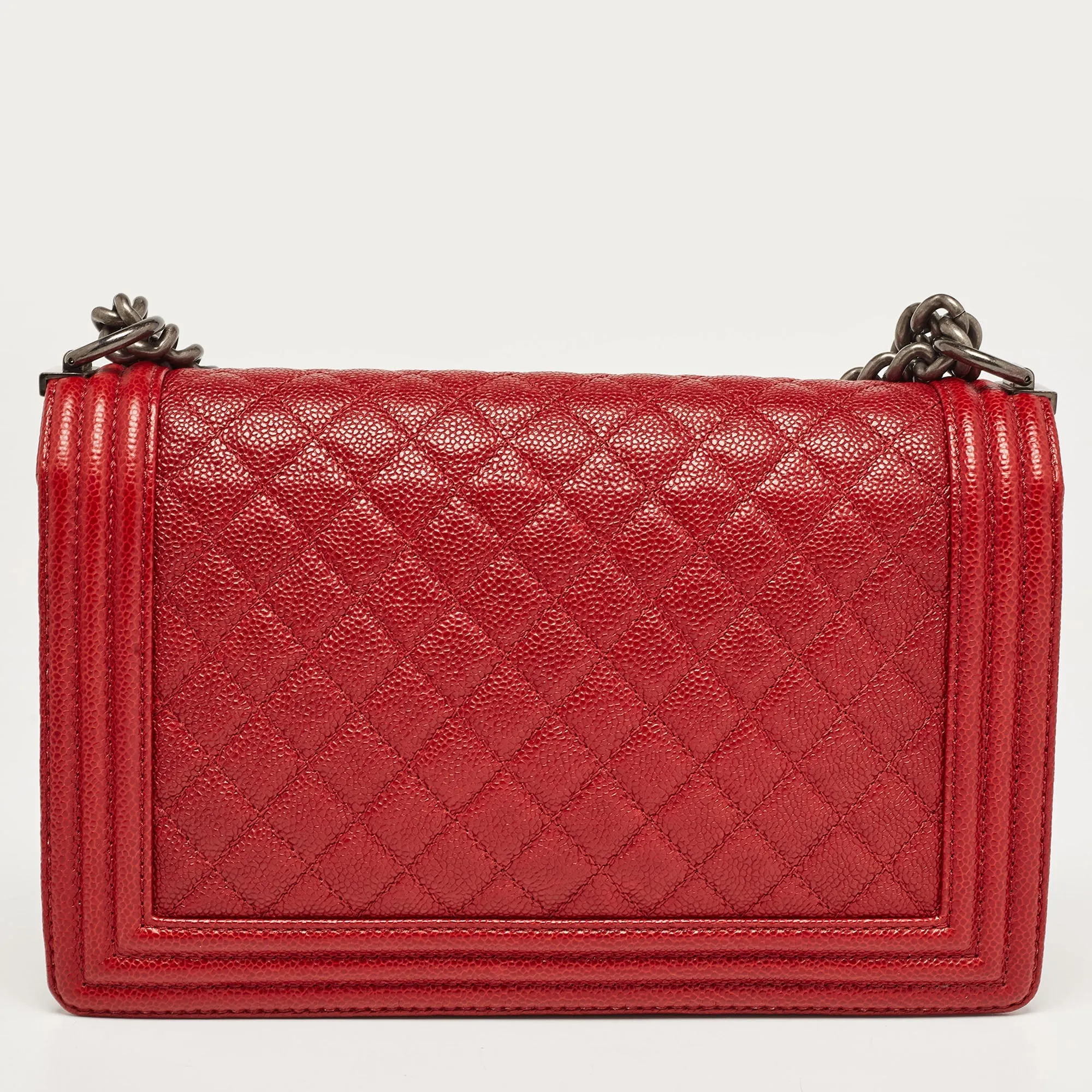 CHANEL Red Quilted Caviar Leather New Medium Boy Bag