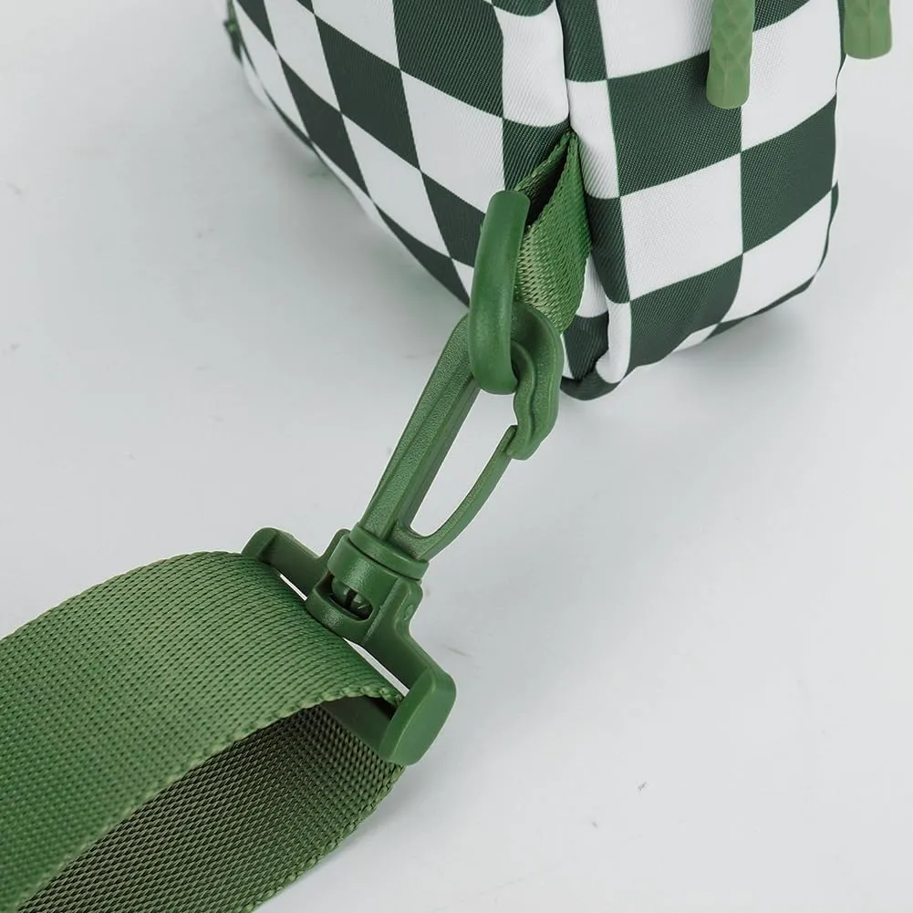 Checkered Sling Bag for Women, Checkered Crossbody Bags Small Chest Bag Trendy Waist Bag Fanny Packs for Men and Women (BEAN GREEN)