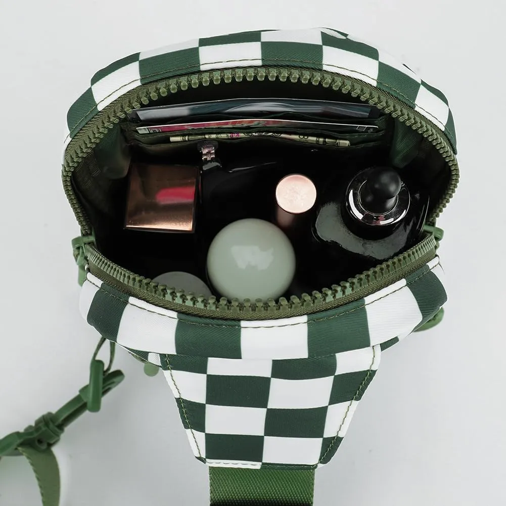 Checkered Sling Bag for Women, Checkered Crossbody Bags Small Chest Bag Trendy Waist Bag Fanny Packs for Men and Women (BEAN GREEN)