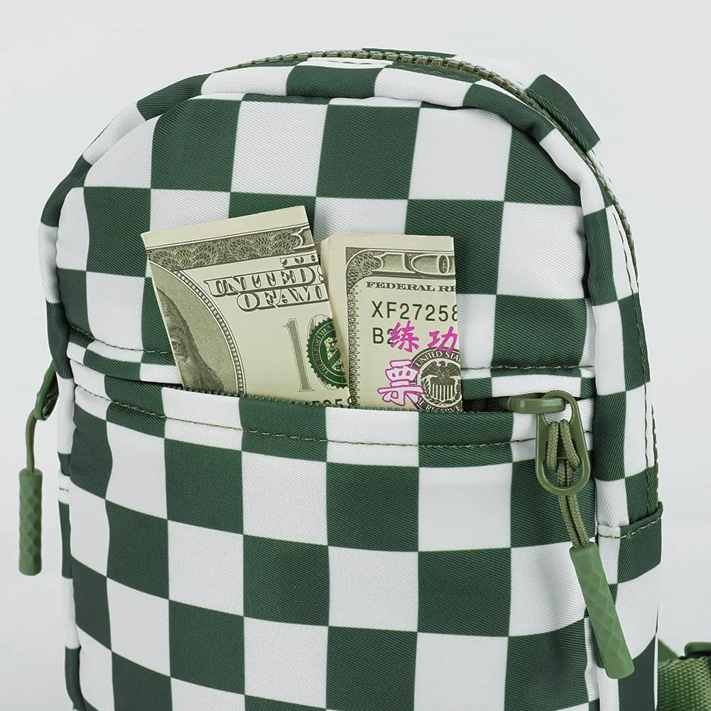 Checkered Sling Bag for Women, Checkered Crossbody Bags Small Chest Bag Trendy Waist Bag Fanny Packs for Men and Women (BEAN GREEN)