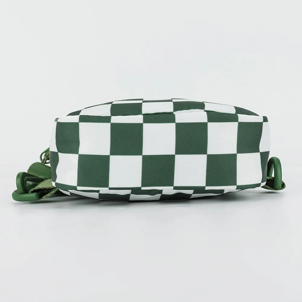 Checkered Sling Bag for Women, Checkered Crossbody Bags Small Chest Bag Trendy Waist Bag Fanny Packs for Men and Women (BEAN GREEN)