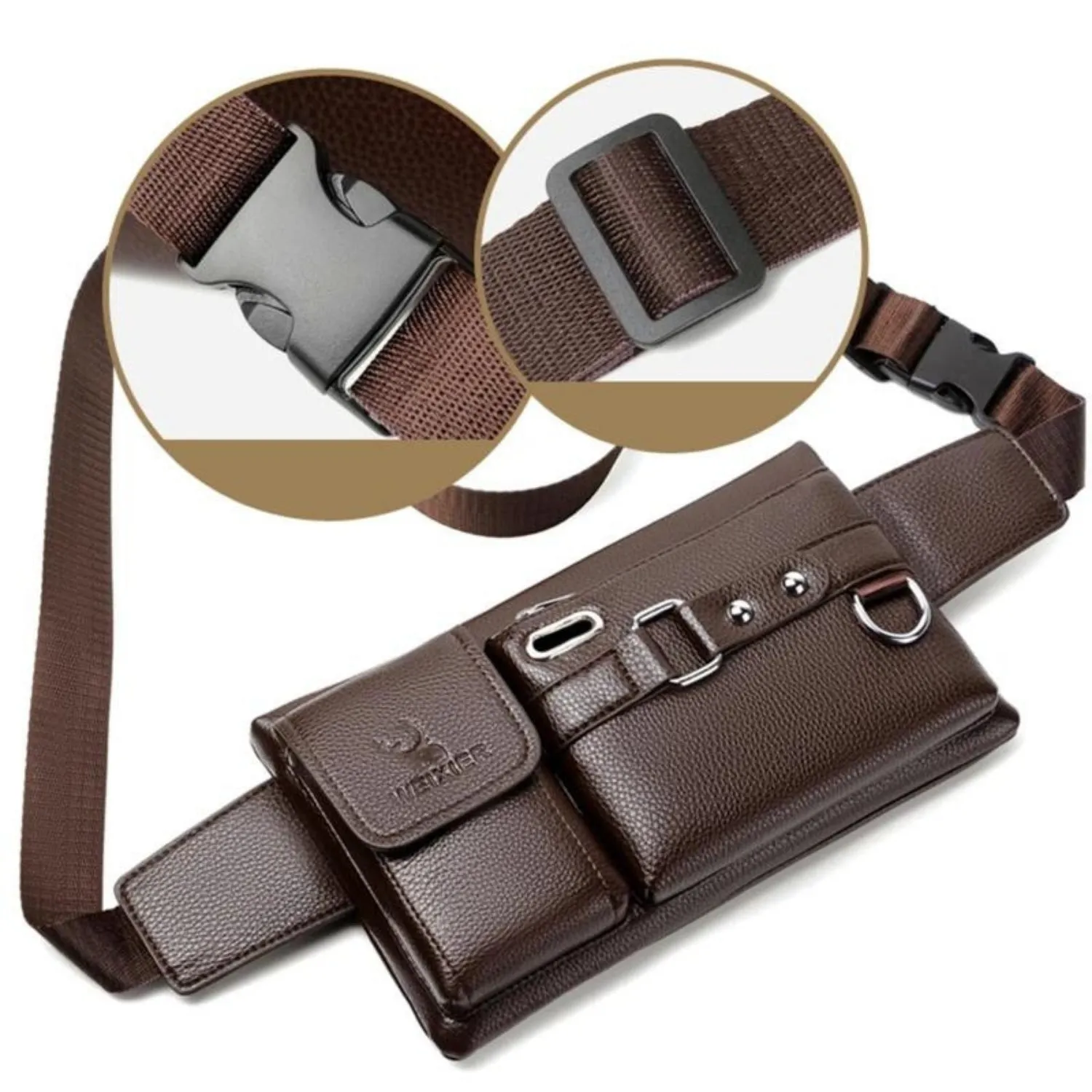 Classic Brown PU Leather Men's Chest Bag