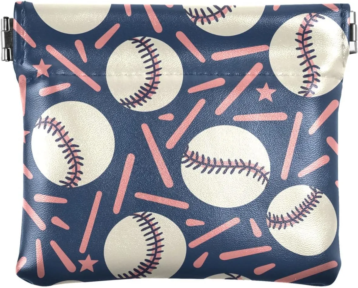 Coin Purse for Women Baseball Confetti Print Coin Pouch Change Holder PU Leather Mini Wallet Portable Coin Bag Money Pocket
