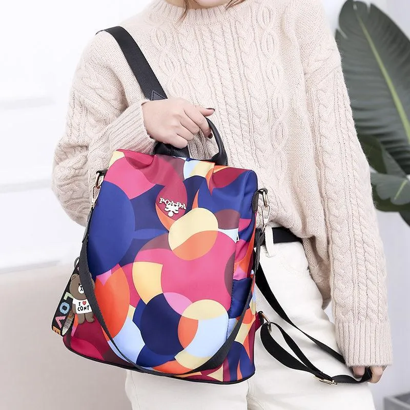 Colorful Print Nylon Oxford Anti Theft Travel Backpack Purse Handbag - 2 patterns