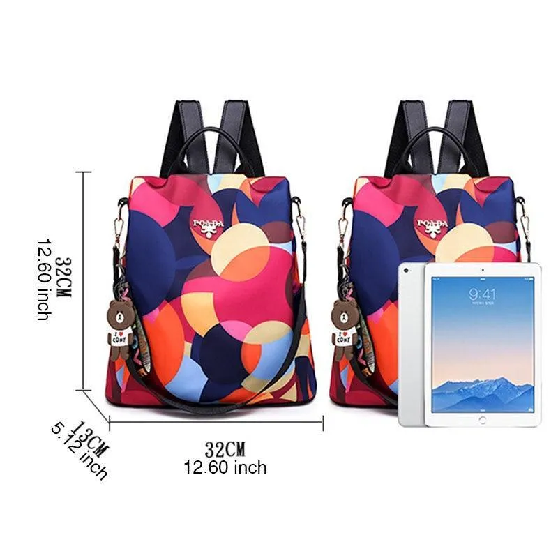 Colorful Print Nylon Oxford Anti Theft Travel Backpack Purse Handbag - 2 patterns