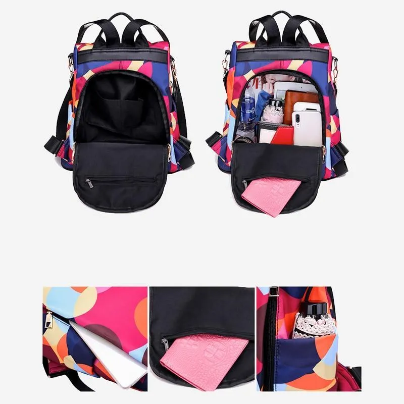 Colorful Print Nylon Oxford Anti Theft Travel Backpack Purse Handbag - 2 patterns