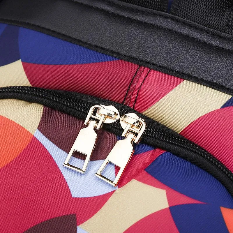 Colorful Print Nylon Oxford Anti Theft Travel Backpack Purse Handbag - 2 patterns