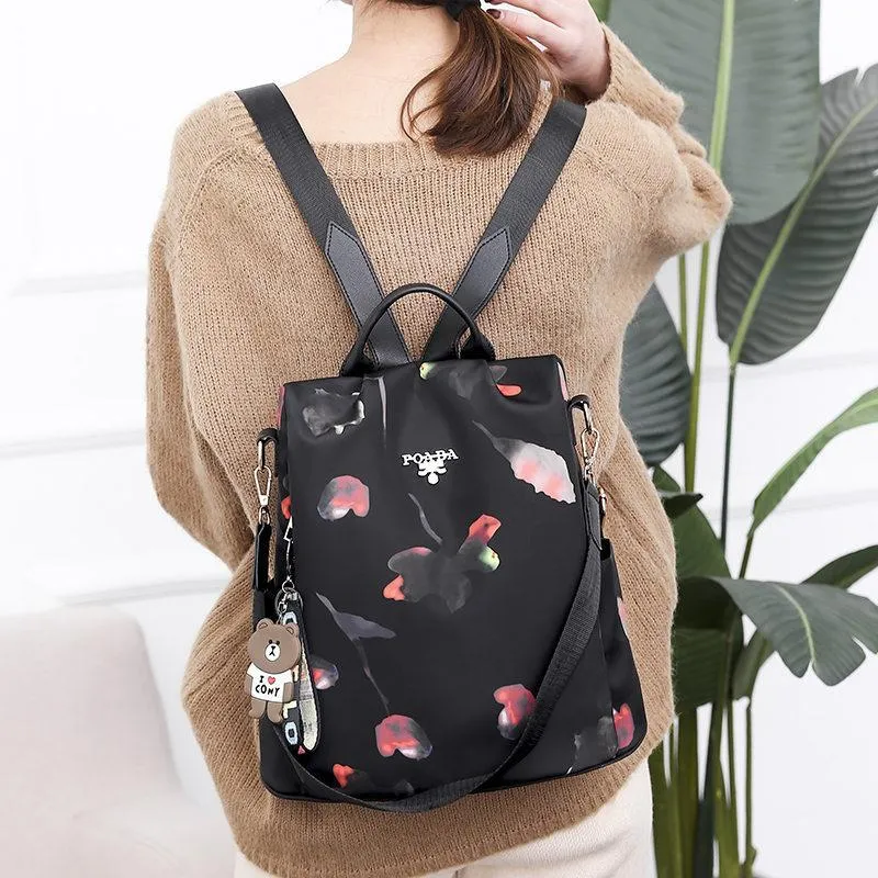 Colorful Print Nylon Oxford Anti Theft Travel Backpack Purse Handbag - 2 patterns