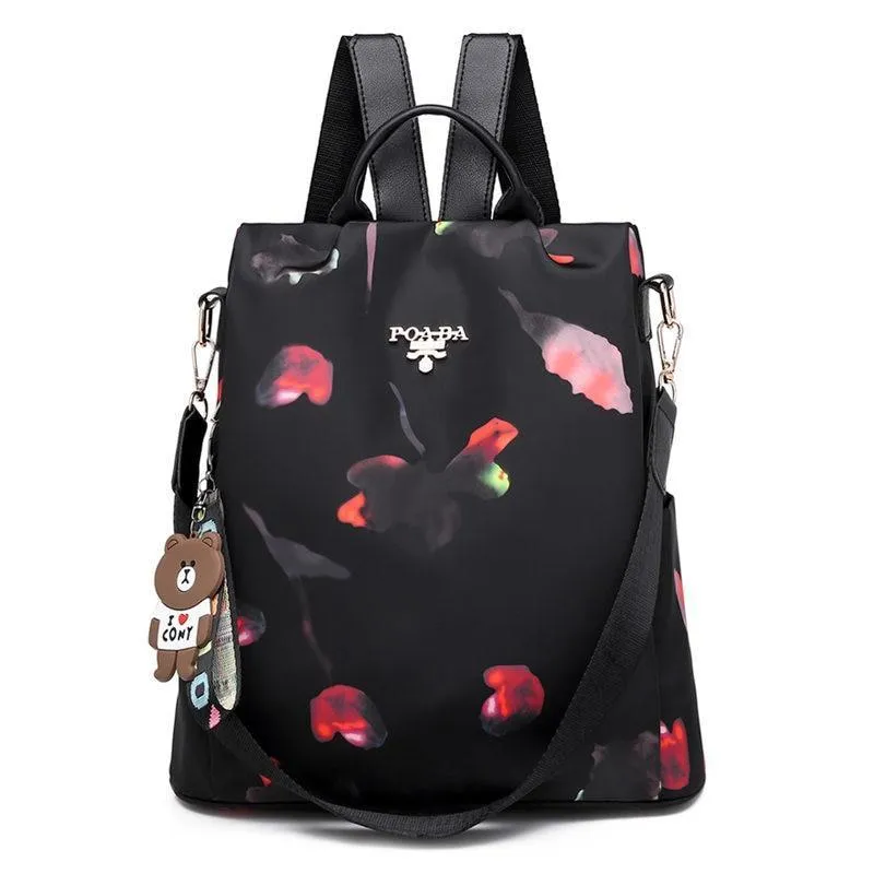 Colorful Print Nylon Oxford Anti Theft Travel Backpack Purse Handbag - 2 patterns
