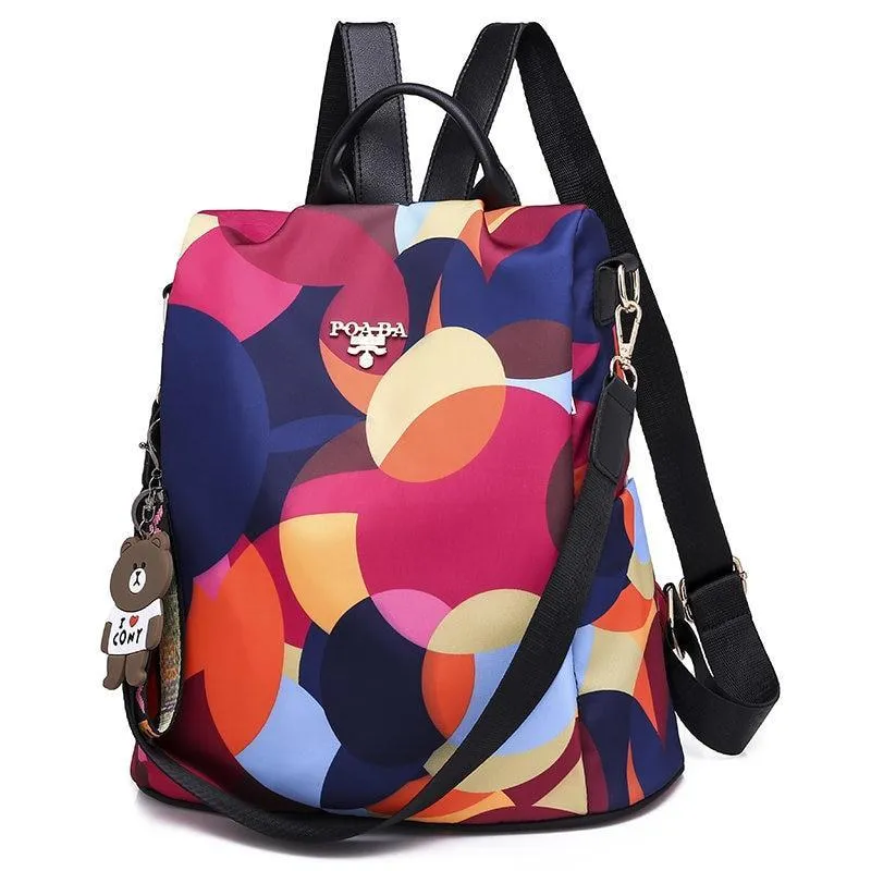Colorful Print Nylon Oxford Anti Theft Travel Backpack Purse Handbag - 2 patterns
