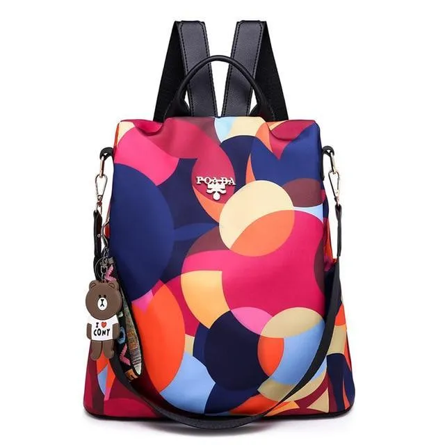 Colorful Print Nylon Oxford Anti Theft Travel Backpack Purse Handbag - 2 patterns
