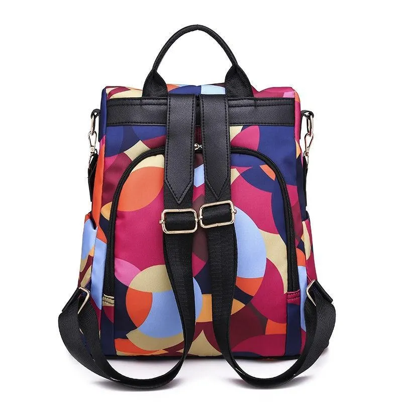 Colorful Print Nylon Oxford Anti Theft Travel Backpack Purse Handbag - 2 patterns