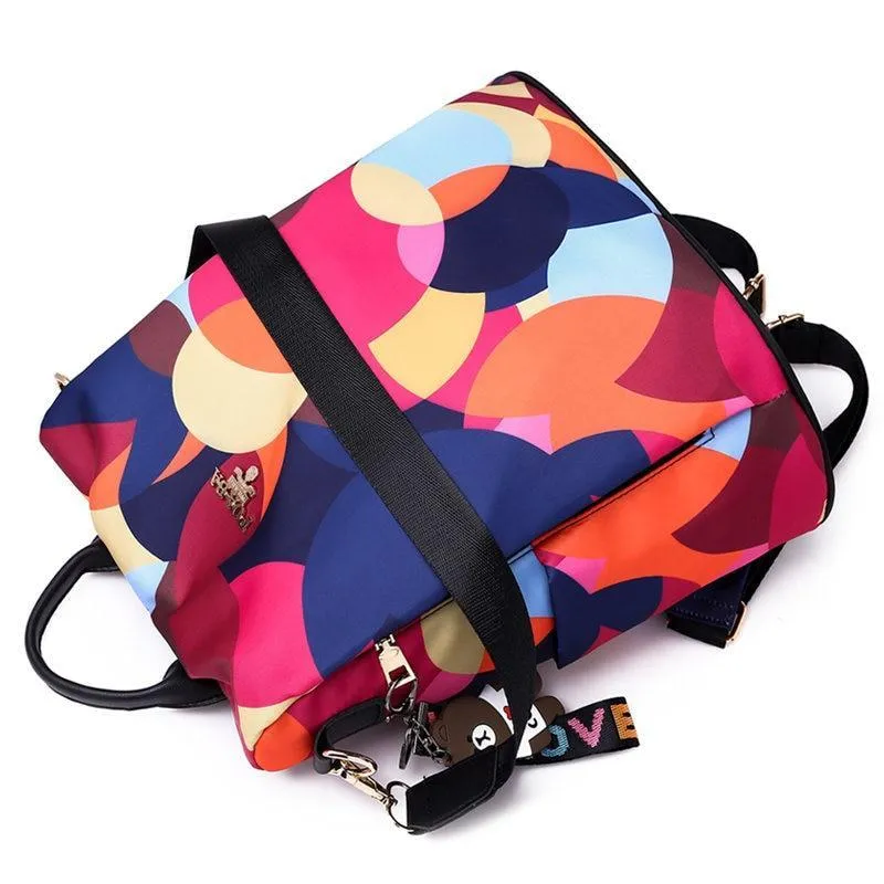 Colorful Print Nylon Oxford Anti Theft Travel Backpack Purse Handbag - 2 patterns