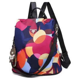 Colorful Print Nylon Oxford Anti Theft Travel Backpack Purse Handbag - 2 patterns