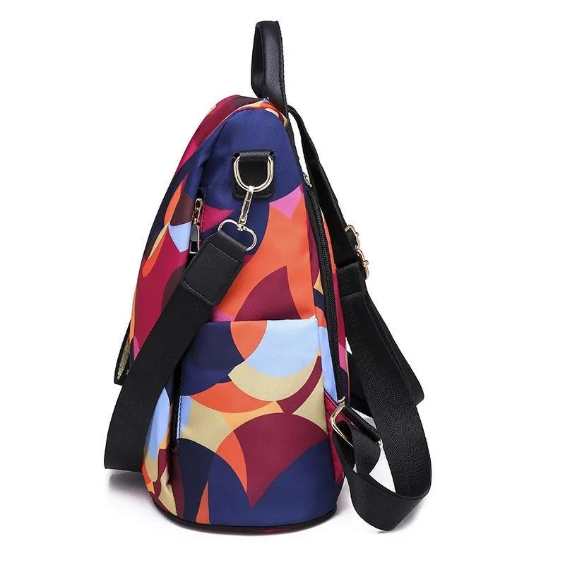 Colorful Print Nylon Oxford Anti Theft Travel Backpack Purse Handbag - 2 patterns