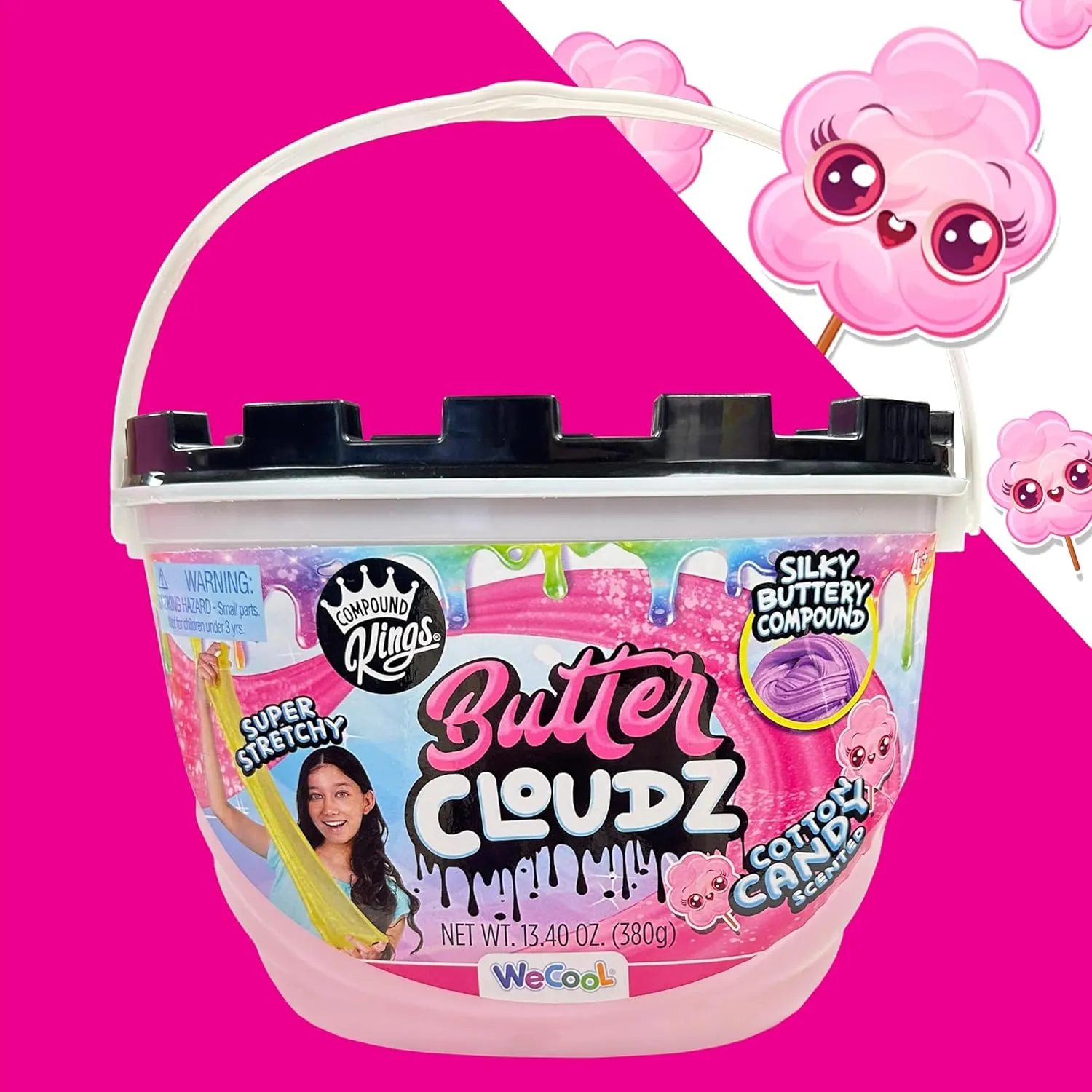 Compound Kings Fluffy Butter Cloudz Scented Large Slime Bucket for Kids  Soft, Squishy, Non-Toxic Sensory Toy | Pink Cotton Candy Slime Gift