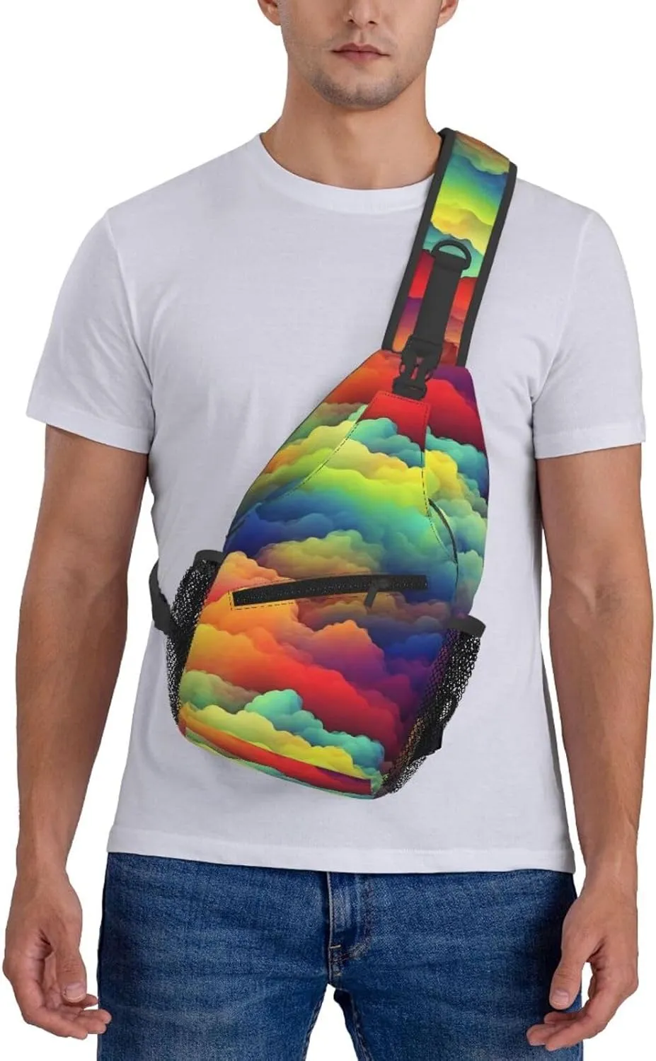 Cross Chest Bag Sling Backpack Red Flower and White Daisy Sling Bag Crossbody Shoulder Bag Travel Hiking Daypack