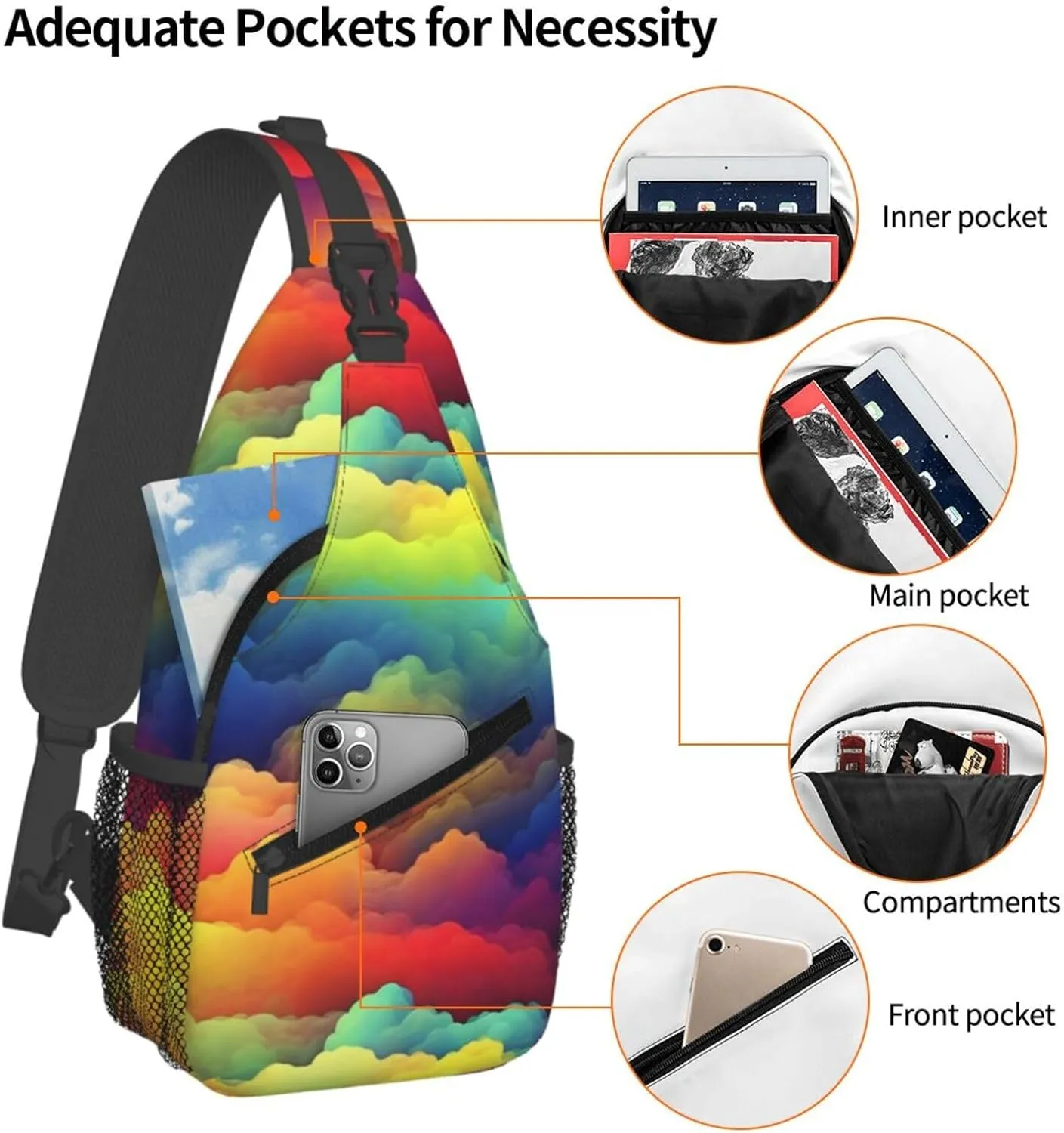 Cross Chest Bag Sling Backpack Red Flower and White Daisy Sling Bag Crossbody Shoulder Bag Travel Hiking Daypack