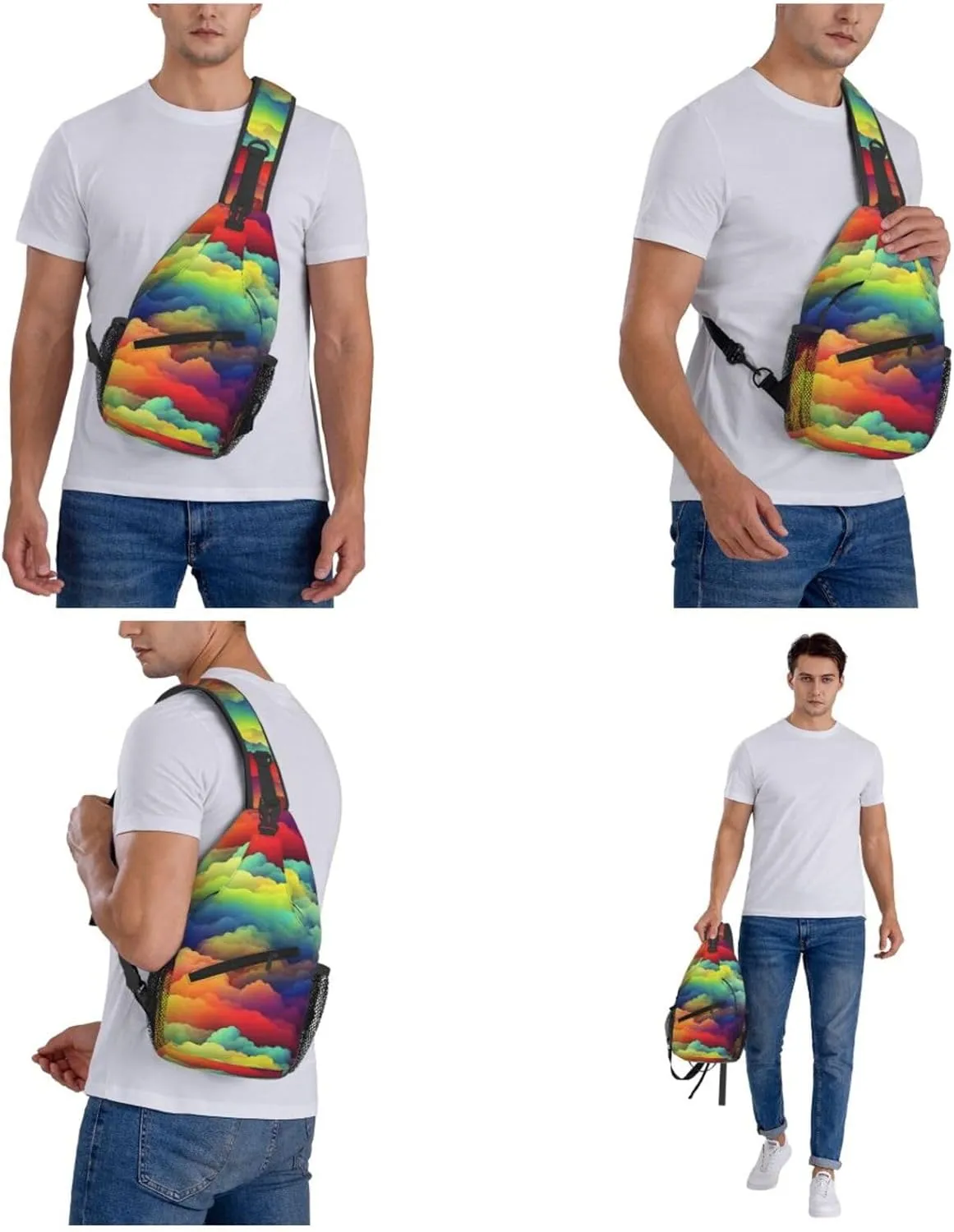 Cross Chest Bag Sling Backpack Red Flower and White Daisy Sling Bag Crossbody Shoulder Bag Travel Hiking Daypack