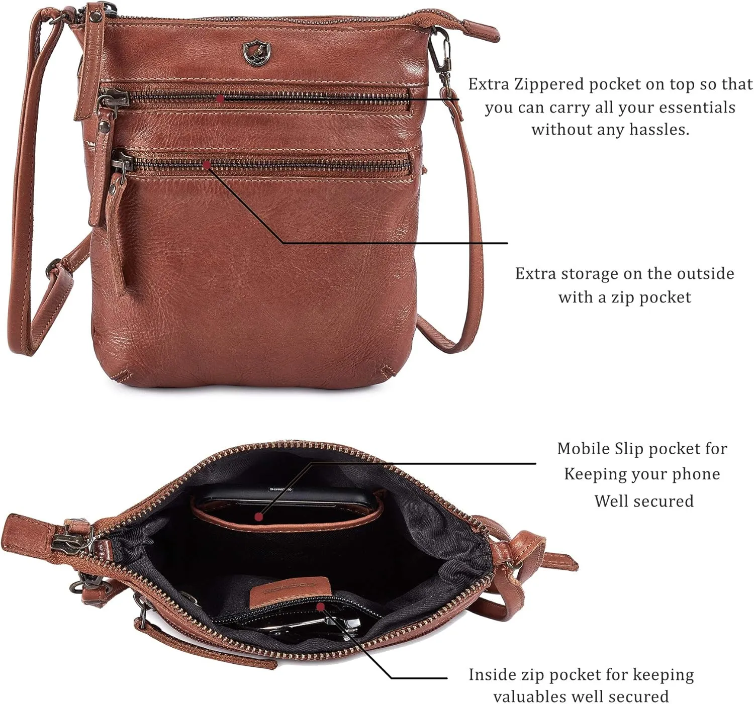 Crossbody Sling Bag for Women Small Real Leather Purse Vintage Travel Crossover Shoulder Bag Handmade