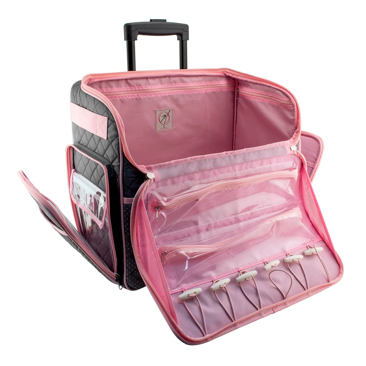 Deluxe Rolling Sewing Case, Pink & Grey