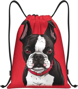 Drawstring Backpack Waterproof String Bag Boston Terrier Dog Red Sport Gym Sackpack Lightweight Cinch Bag
