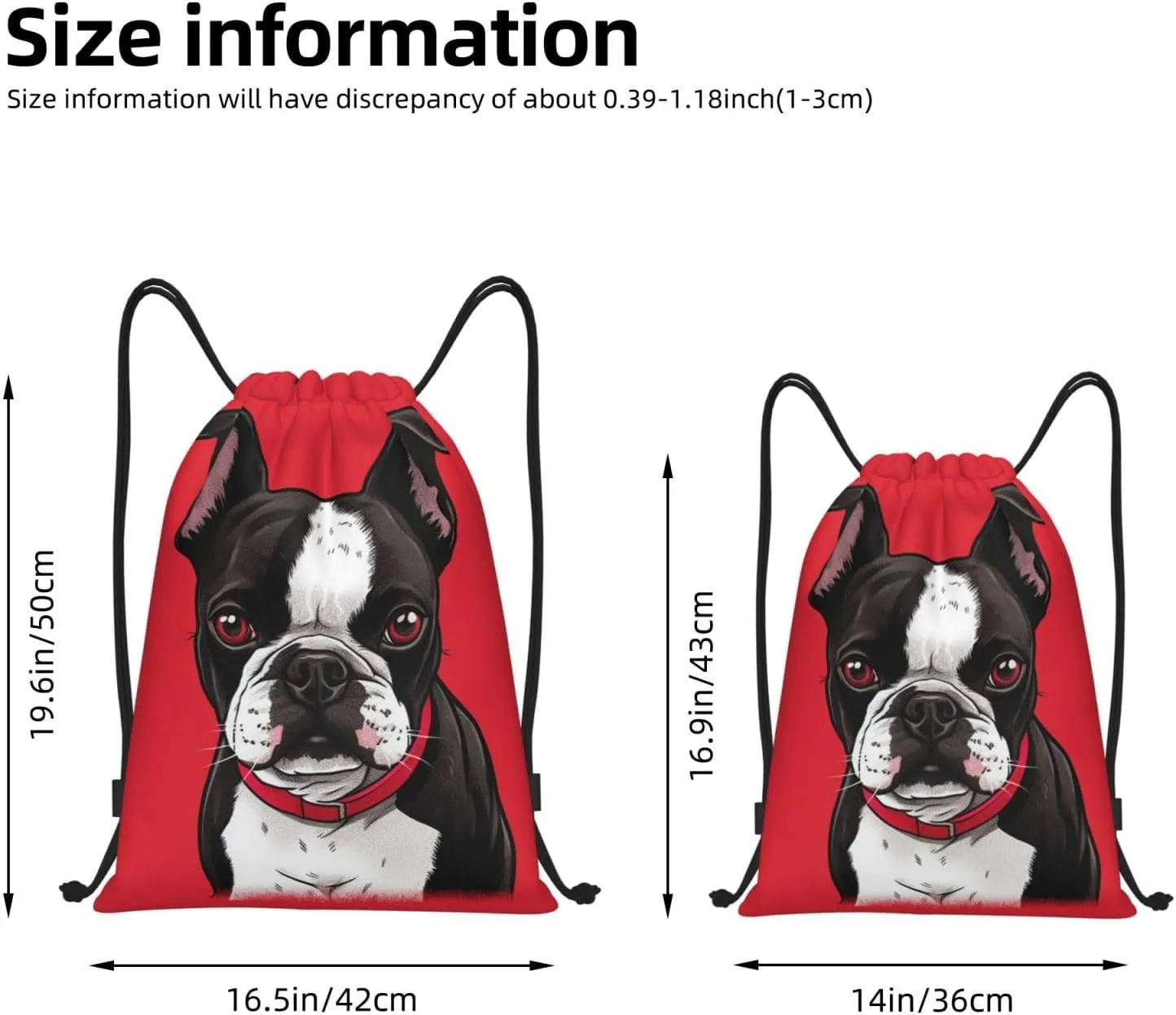 Drawstring Backpack Waterproof String Bag Boston Terrier Dog Red Sport Gym Sackpack Lightweight Cinch Bag