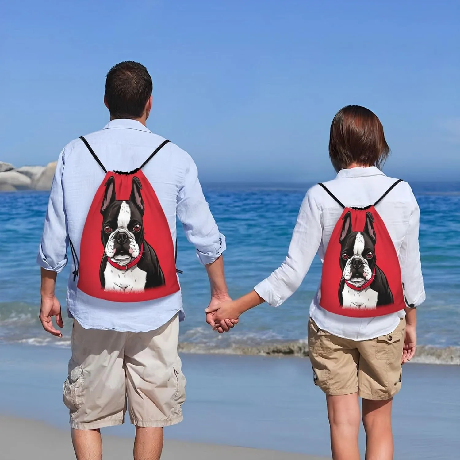 Drawstring Backpack Waterproof String Bag Boston Terrier Dog Red Sport Gym Sackpack Lightweight Cinch Bag