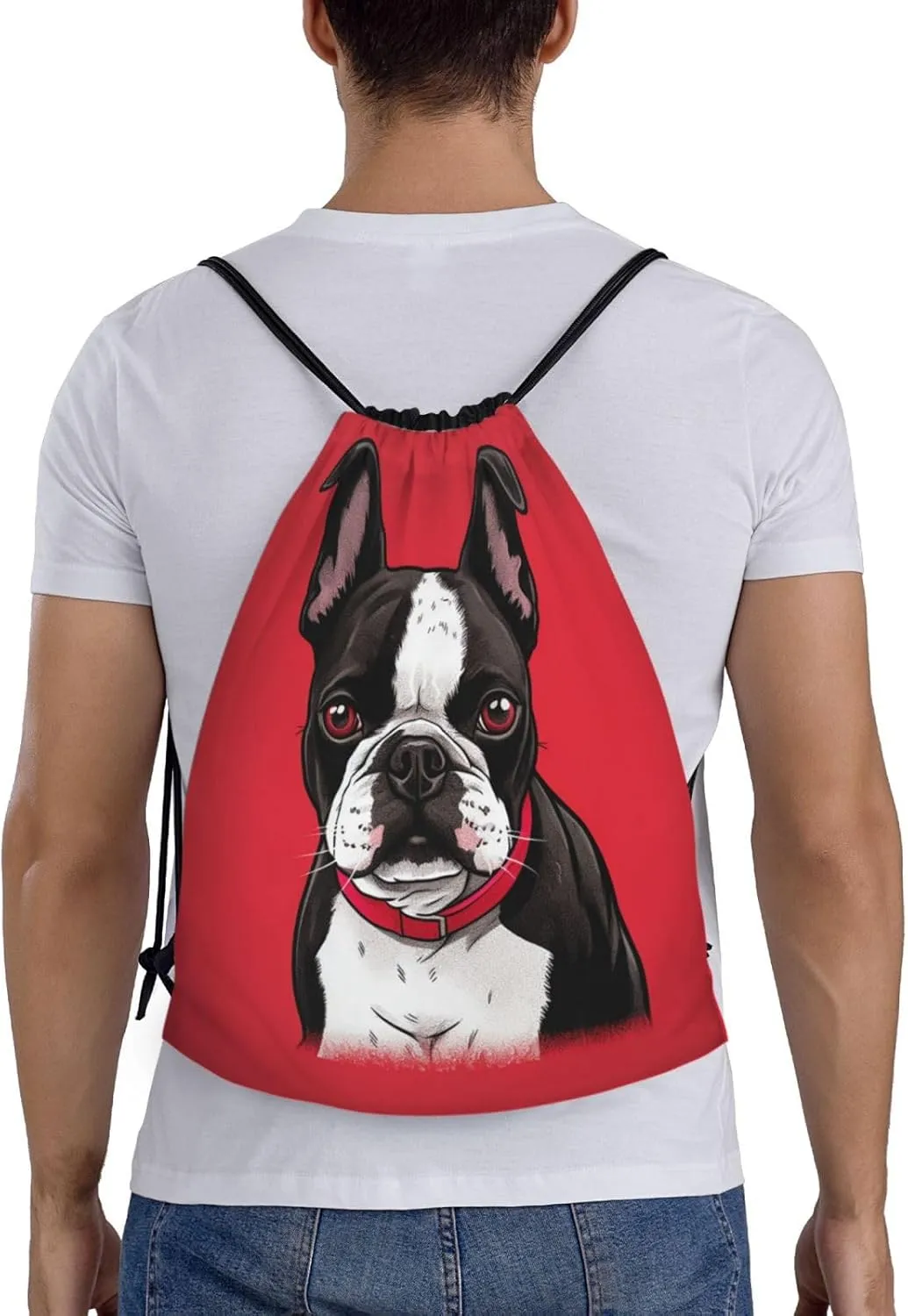 Drawstring Backpack Waterproof String Bag Boston Terrier Dog Red Sport Gym Sackpack Lightweight Cinch Bag