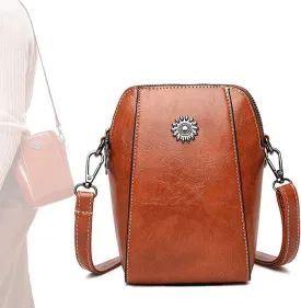 Elmyse Crossbody Bag Leather Retro All-Match Vertical Cellphone Bag
