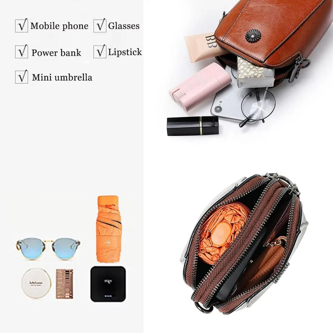 Elmyse Crossbody Bag Leather Retro All-Match Vertical Cellphone Bag
