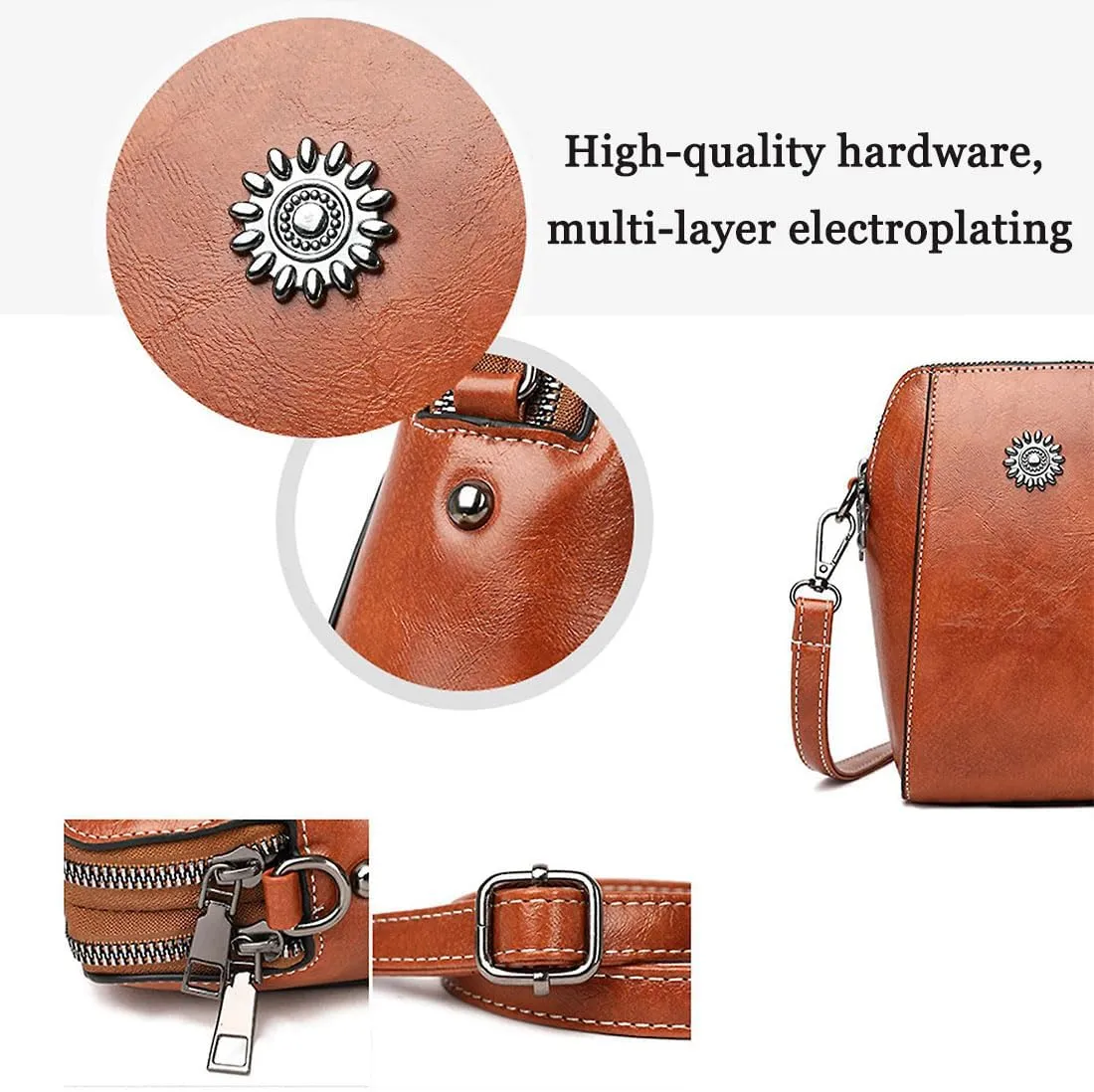 Elmyse Crossbody Bag Leather Retro All-Match Vertical Cellphone Bag