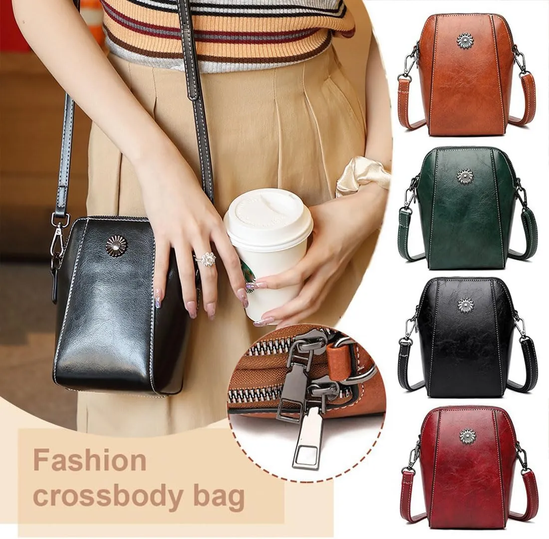Elmyse Crossbody Bag Leather Retro All-Match Vertical Cellphone Bag