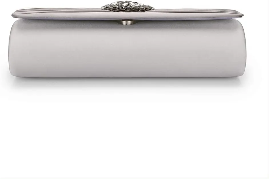 Evening Bags For Women Pleated Satin Rhinestone Brooch Prom Clutch Purse With Detachable Chain Strap