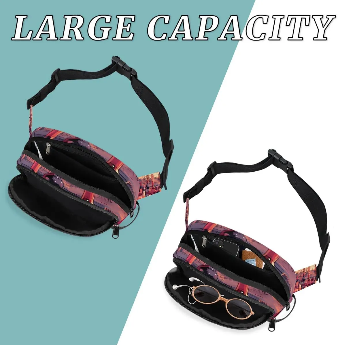 Fanny Pack for Men Women, Waterproof Sports Waist Bag Pack, Tasty Wine Belt Bag for Travel Hiking Running, Travel Chest Bag with Adjustable Strap, Wine