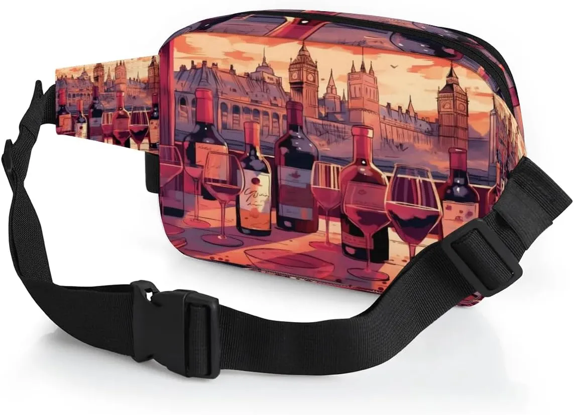 Fanny Pack for Men Women, Waterproof Sports Waist Bag Pack, Tasty Wine Belt Bag for Travel Hiking Running, Travel Chest Bag with Adjustable Strap, Wine