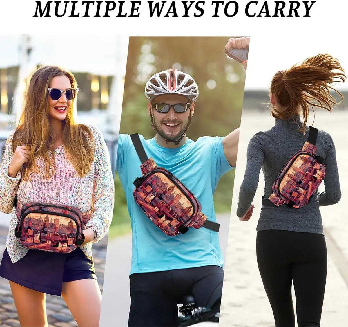Fanny Pack for Men Women, Waterproof Sports Waist Bag Pack, Tasty Wine Belt Bag for Travel Hiking Running, Travel Chest Bag with Adjustable Strap, Wine
